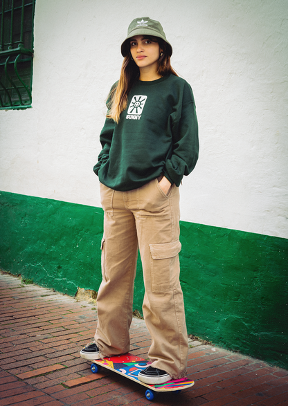 Buzo cuello redondo verde bosque Sol y Playa