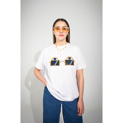 Camiseta blanca Hippie love glasses