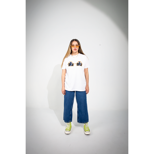 Camiseta blanca Hippie love glasses