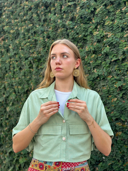 Camisa crop verde Lino recuperado verde Sea Calling