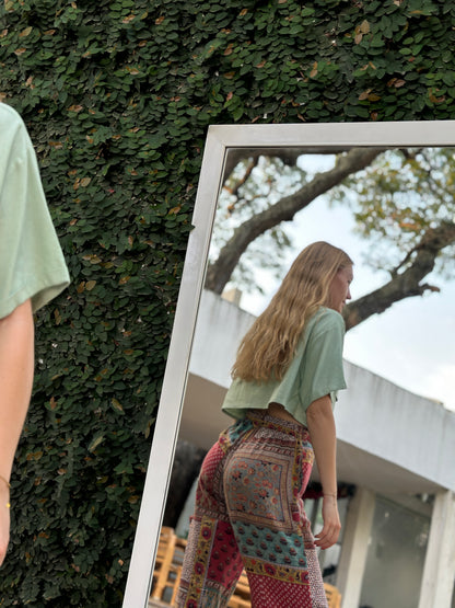 Camisa crop verde Lino recuperado verde Sea Calling