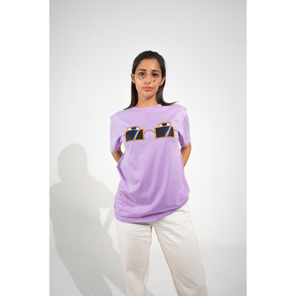 Camiseta lila Hippie love glasses