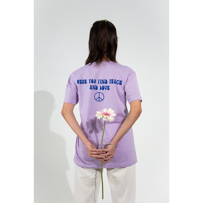 Camiseta lila Hippie love glasses